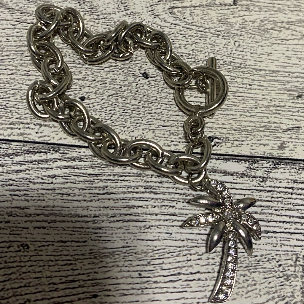 Palm Beach Jewelry Palm Tree Faux Diamonds Silver Bracelet Nib